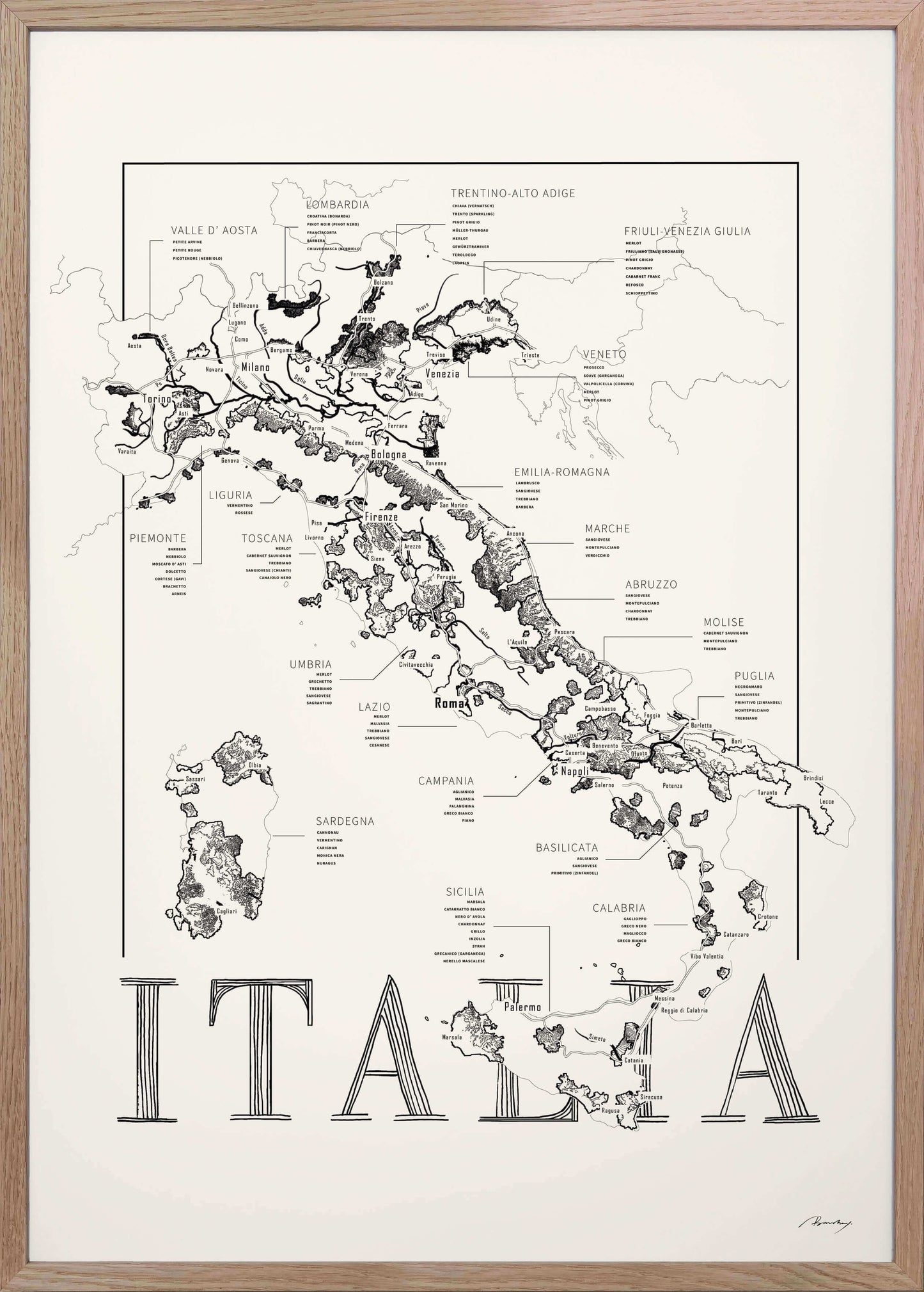 Italy Wine map poster. Wine art. Wine print. Wine poster. Exclusive wine map posters. Premium quality wine maps printed on environmentally friendly FSC marked paper. 
