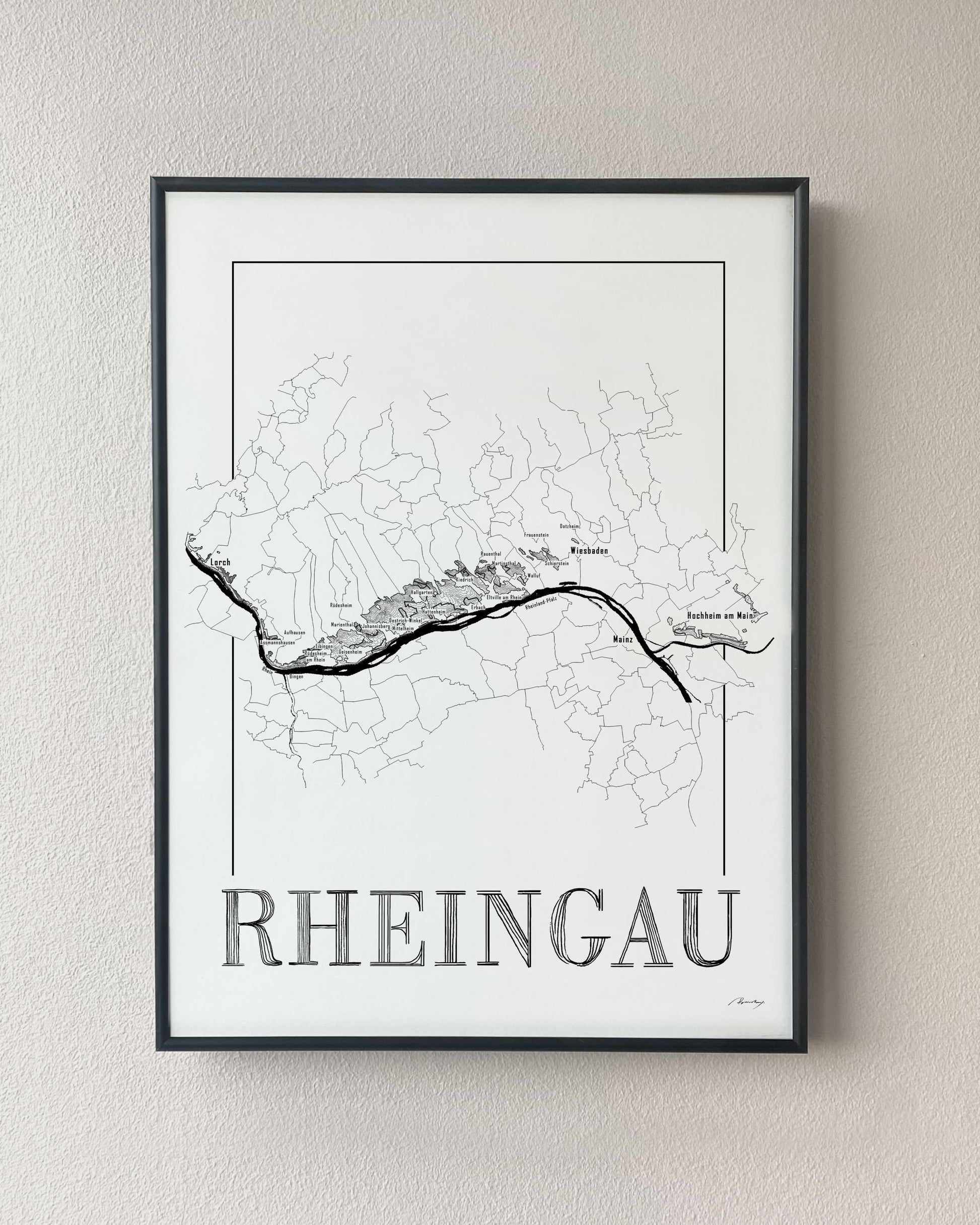 Rheingau Wine map poster. Exclusive wine map posters. Premium quality wine maps printed on environmentally friendly FSC marked paper. 