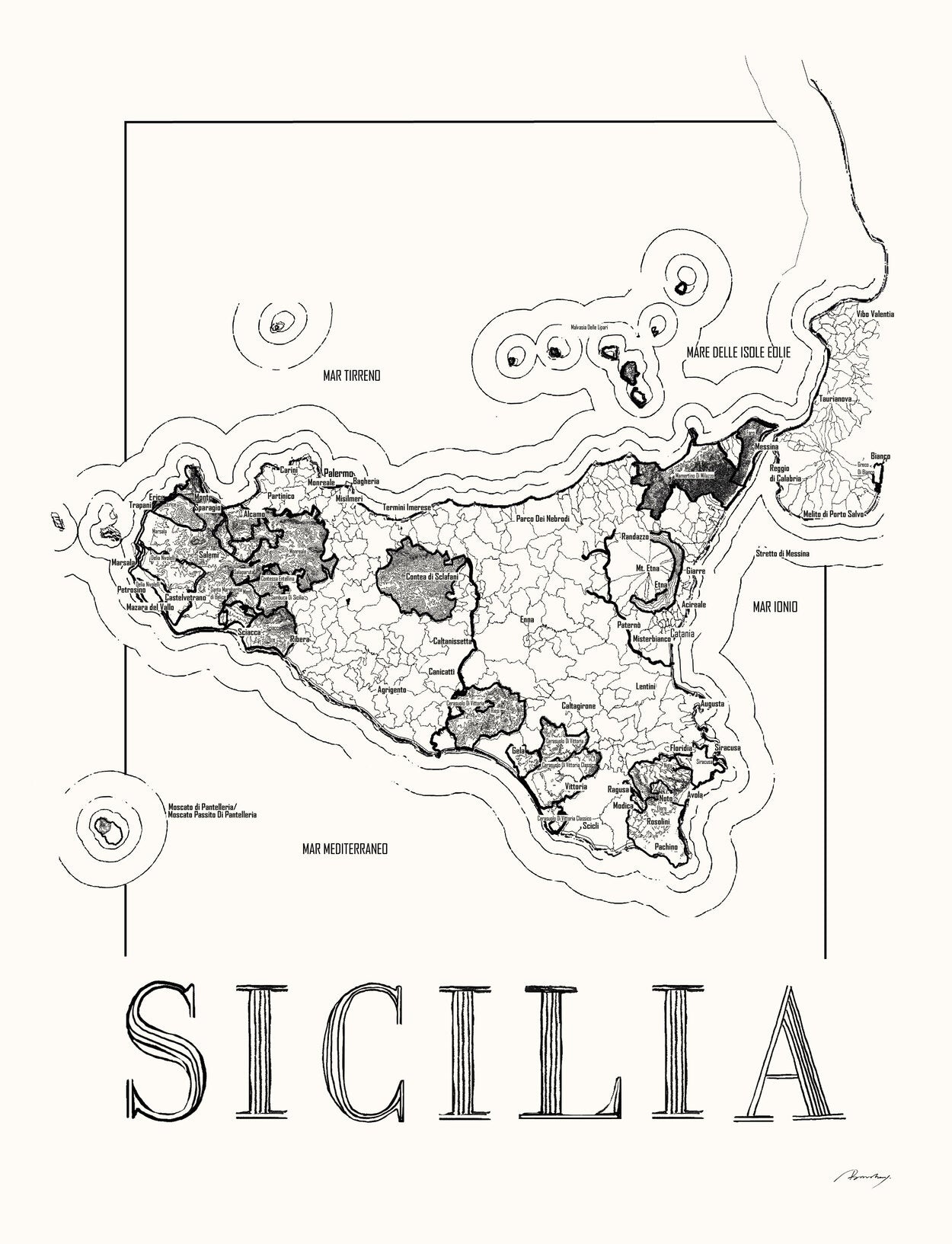 Sicilia wine map