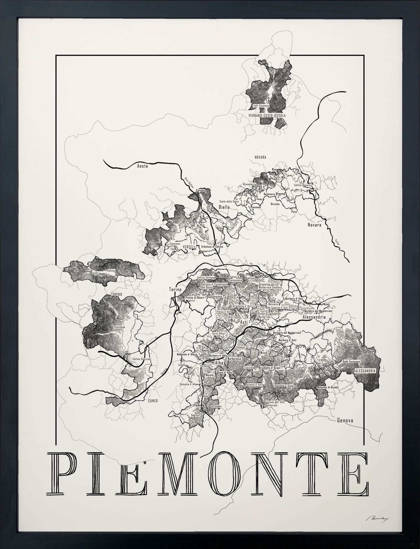 Piemonte Wine map poster. Exclusive wine map posters. Premium quality wine maps printed on environmentally friendly FSC marked paper. 