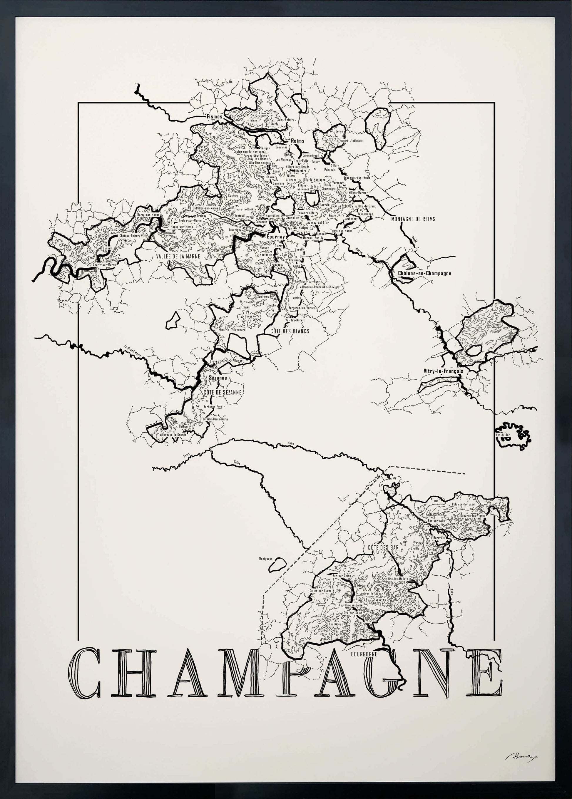 Champagne Wine map poster. Wine art. Wine print. Wine poster.  Exclusive wine map posters. Premium quality wine maps printed on environmentally friendly FSC marked paper. 