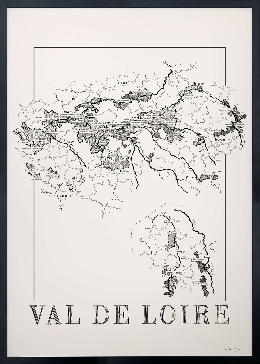 Loire Wine map poster. Exclusive wine map posters. Premium quality wine maps printed on environmentally friendly FSC marked paper.