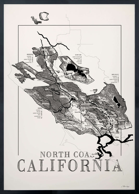 North Coast California Wine map poster. Exclusive wine map posters. Premium quality wine maps printed on environmentally friendly FSC marked paper. 