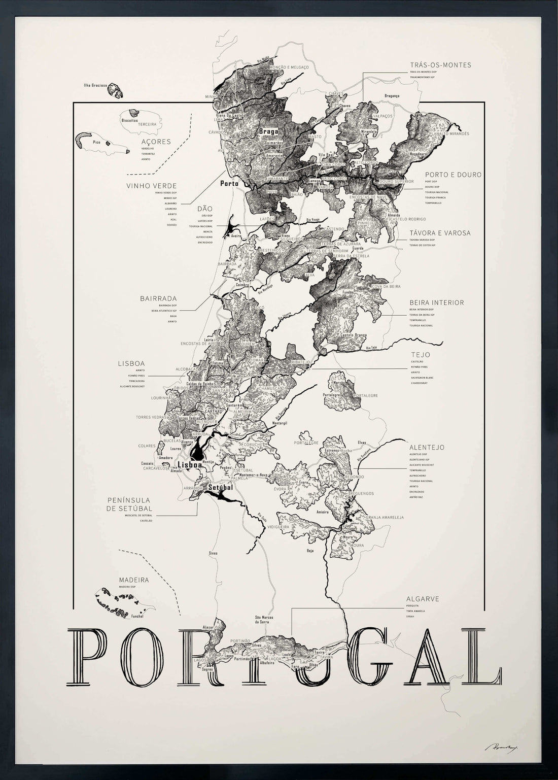 Portugal Wine map poster. Exclusive wine map posters. Premium quality wine maps printed on environmentally friendly FSC marked paper.
