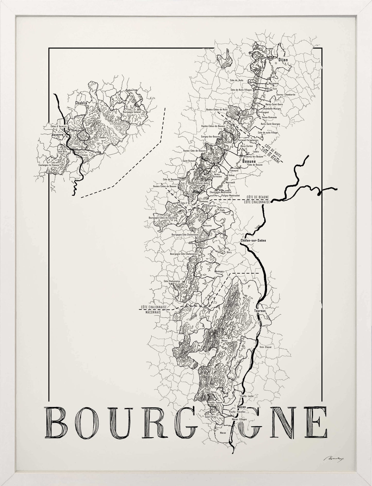 Bourgogne Wine map poster. Exclusive wine map posters. Premium quality wine maps printed on environmentally friendly FSC marked paper. 