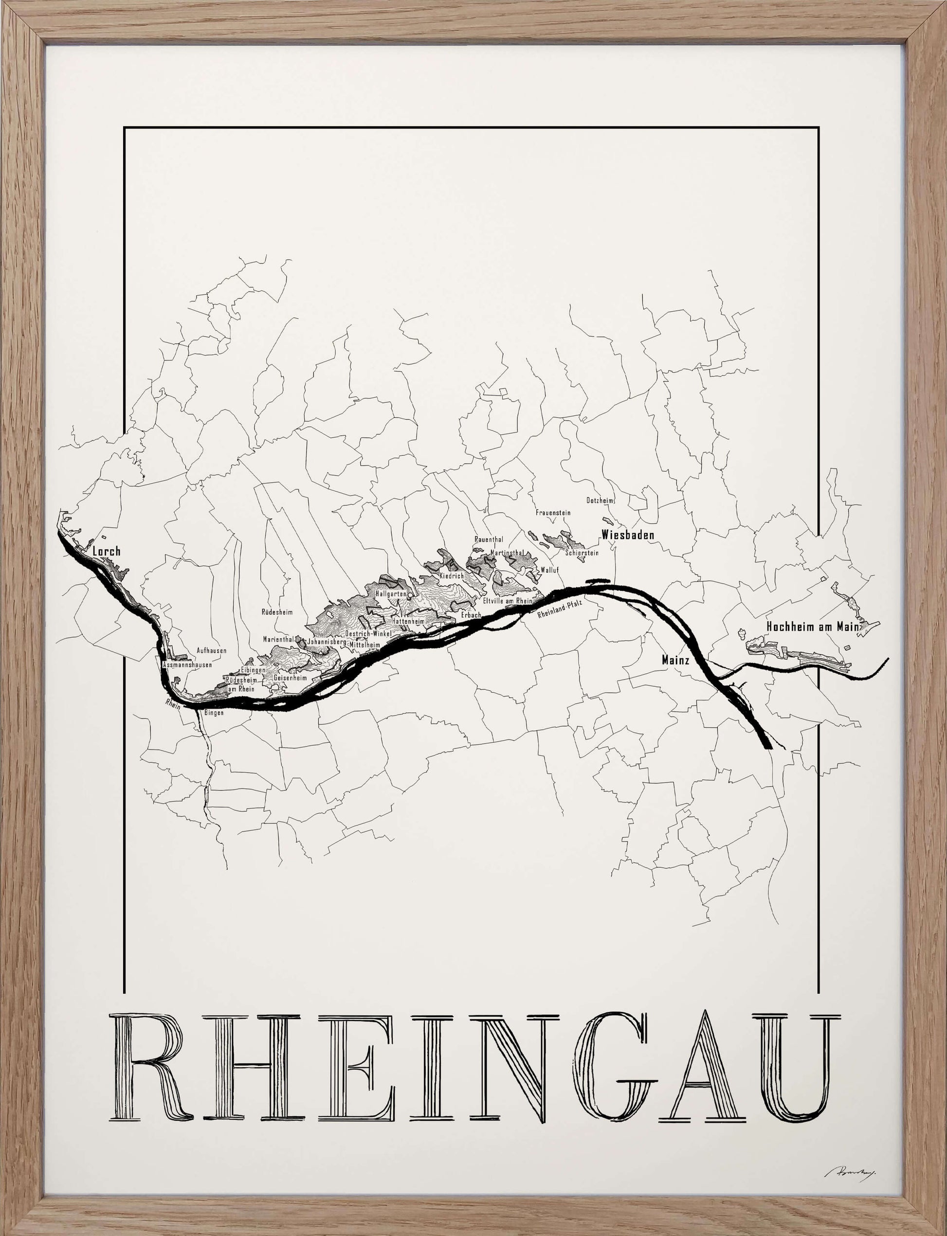 Rheingau Wine map poster. Exclusive wine map posters. Premium quality wine maps printed on environmentally friendly FSC marked paper.