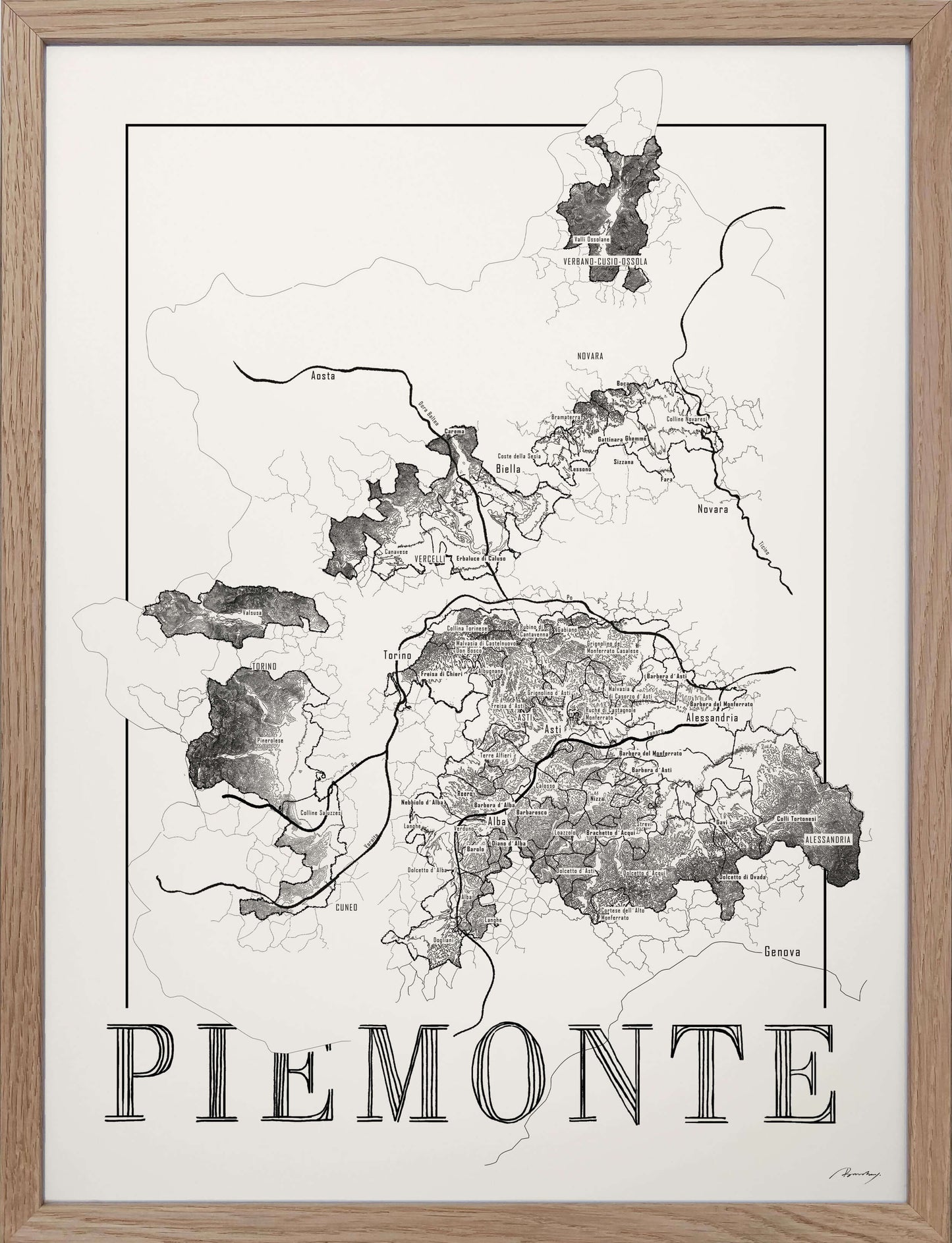 Piemonte Wine map poster. Wine art. Wine print. Wine poster. Exclusive wine map posters. Premium quality wine maps printed on environmentally friendly FSC marked paper. 