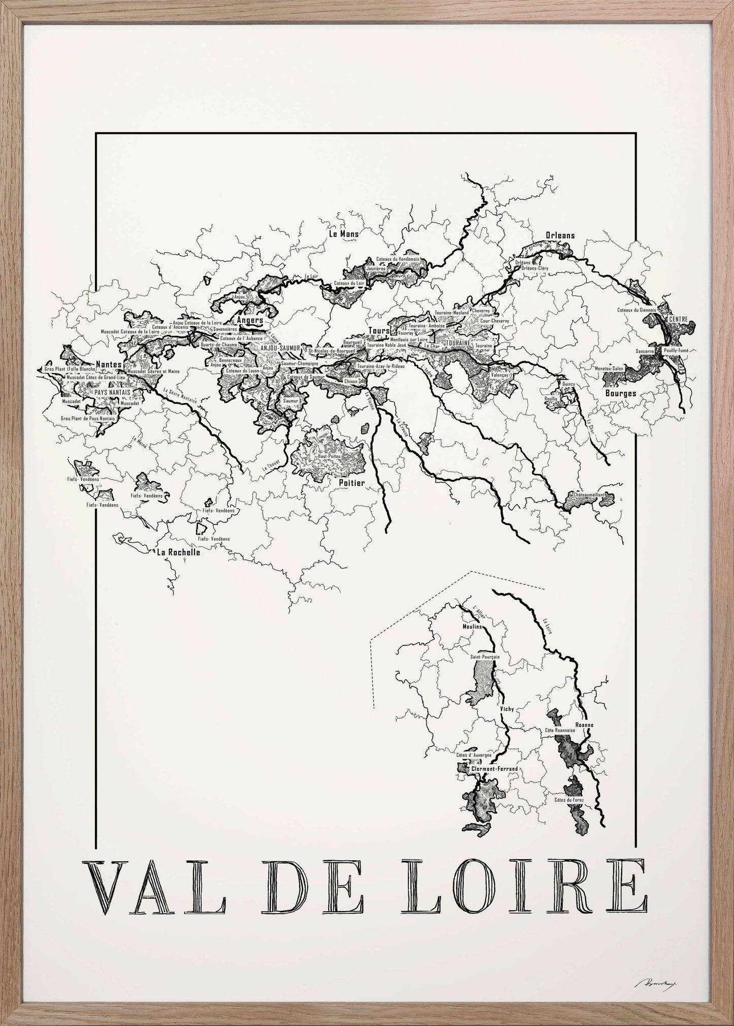 Loire Wine map poster. Exclusive wine map posters. Premium quality wine maps printed on environmentally friendly FSC marked paper. 