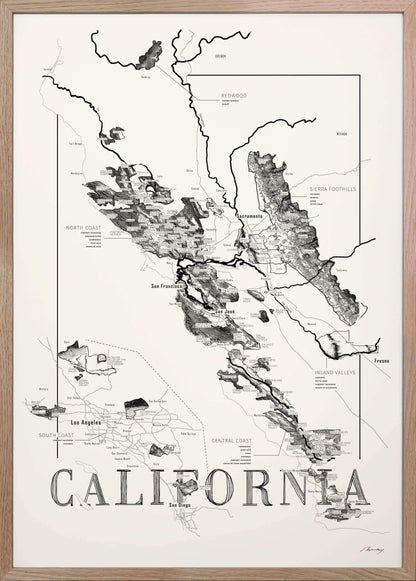 California Wine map poster. Exclusive wine map posters. Premium quality wine maps printed on environmentally friendly FSC marked paper. 