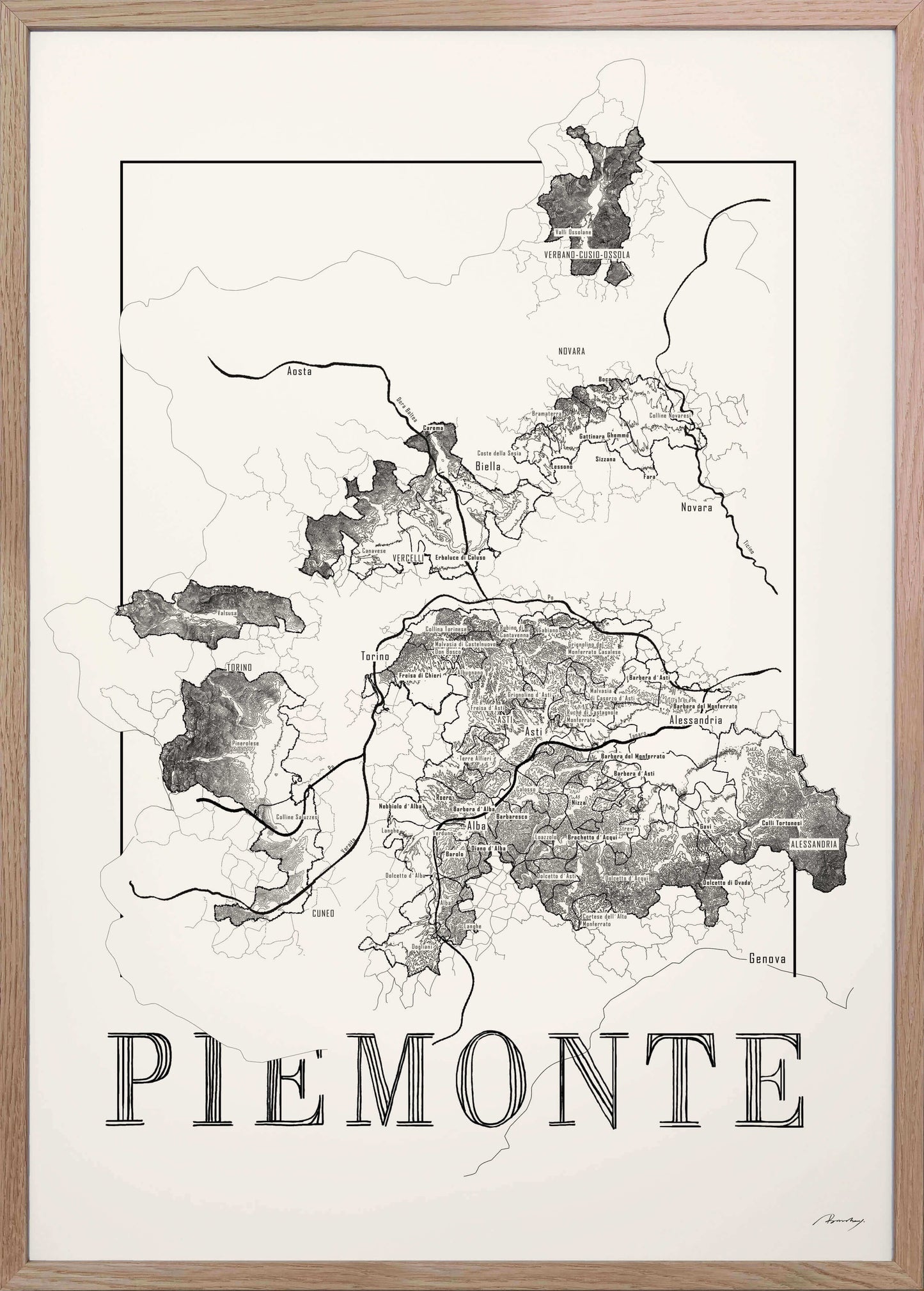 Piemonte Wine map poster. Exclusive wine map posters. Wine art. Wine print. Wine poster. Premium quality wine maps printed on environmentally friendly FSC marked paper. 