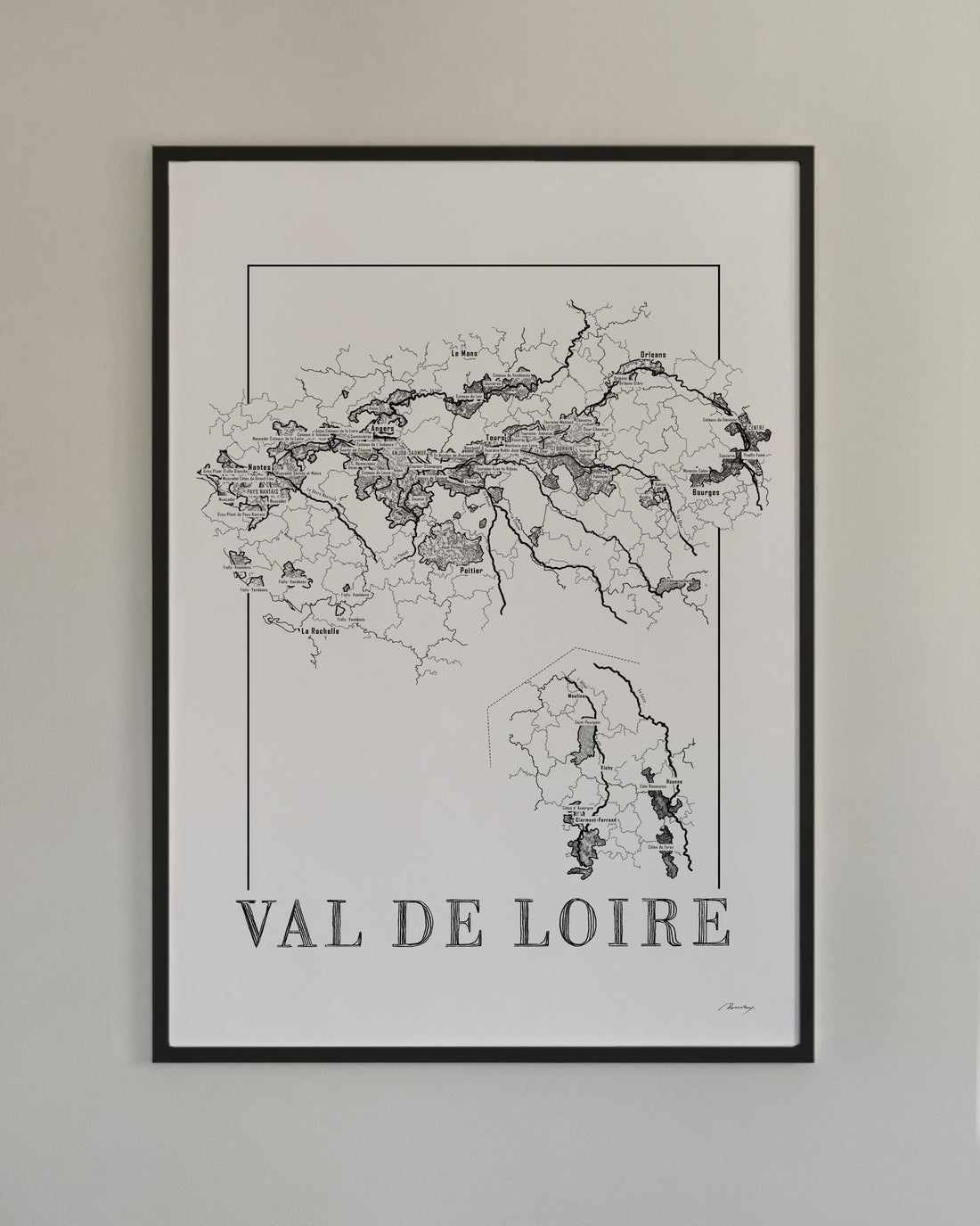 Loire Wine map poster. Exclusive wine map posters. Premium quality wine maps printed on environmentally friendly FSC marked paper.
