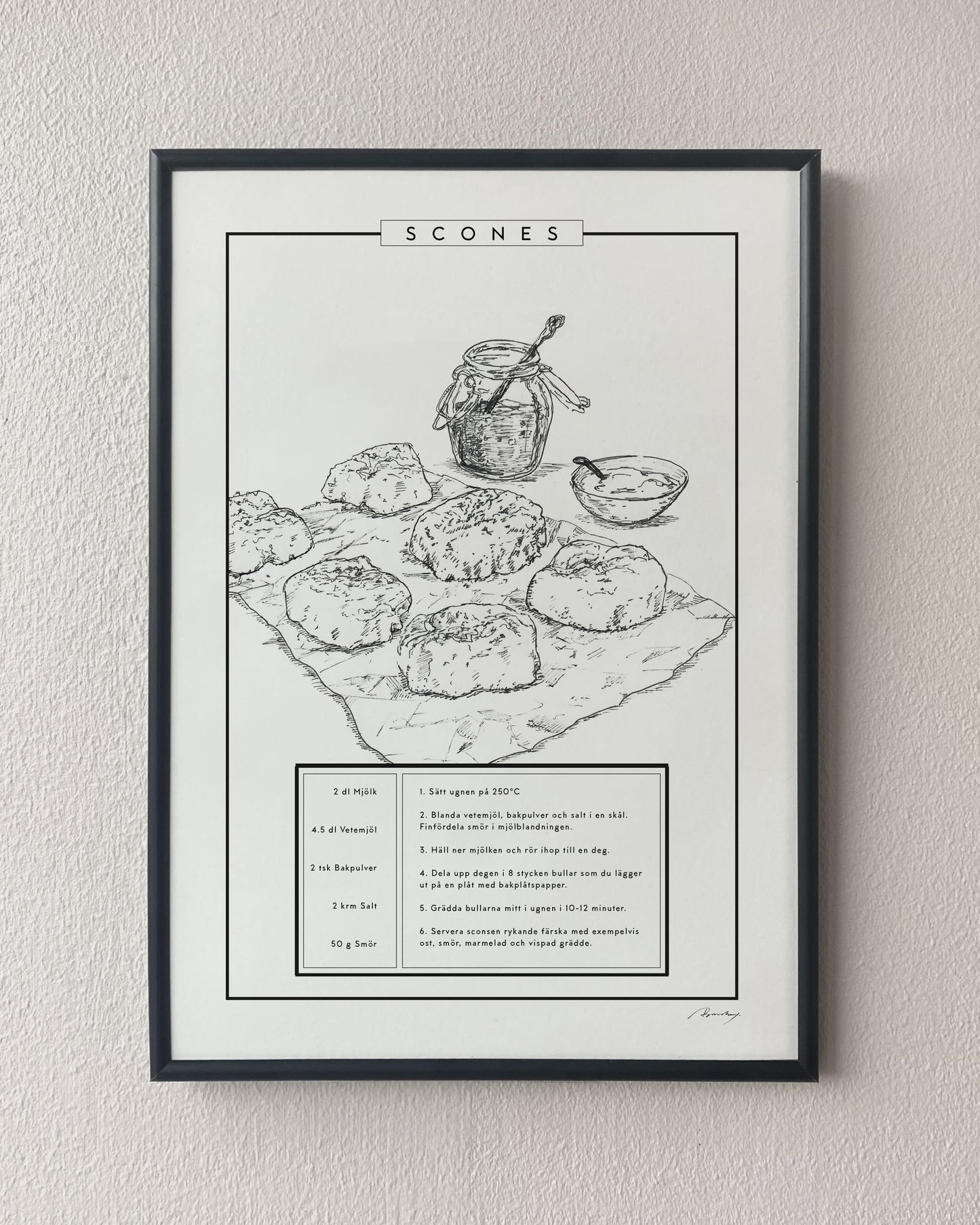Scones recipe poster. Exclusive kitchen posters. Premium quality art prints, printed on environmentally friendly FSC marked paper. 