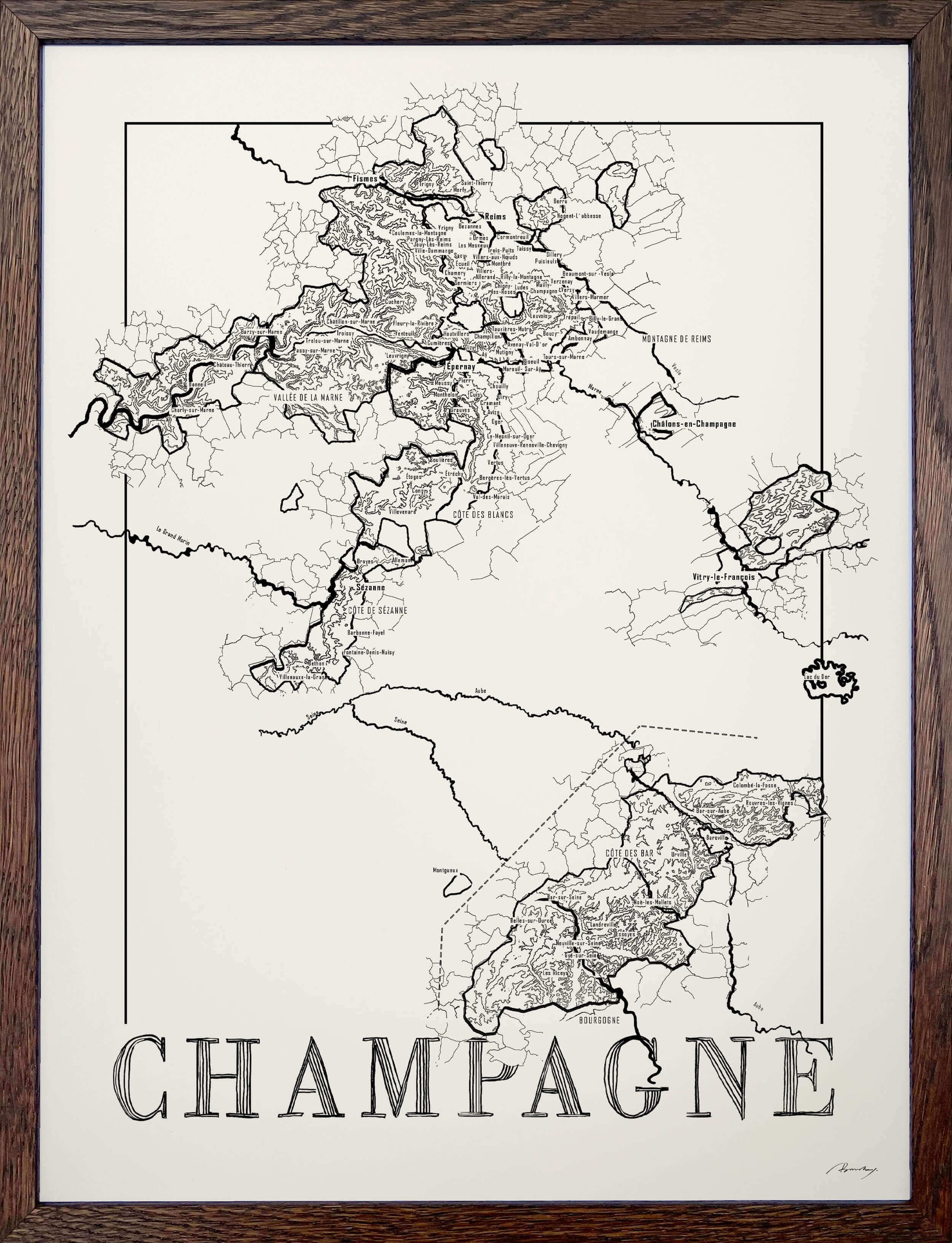 Champagne Wine map poster. Wine art. Wine print. Wine poster. Exclusive wine map posters. Premium quality wine maps printed on environmentally friendly FSC marked paper. 