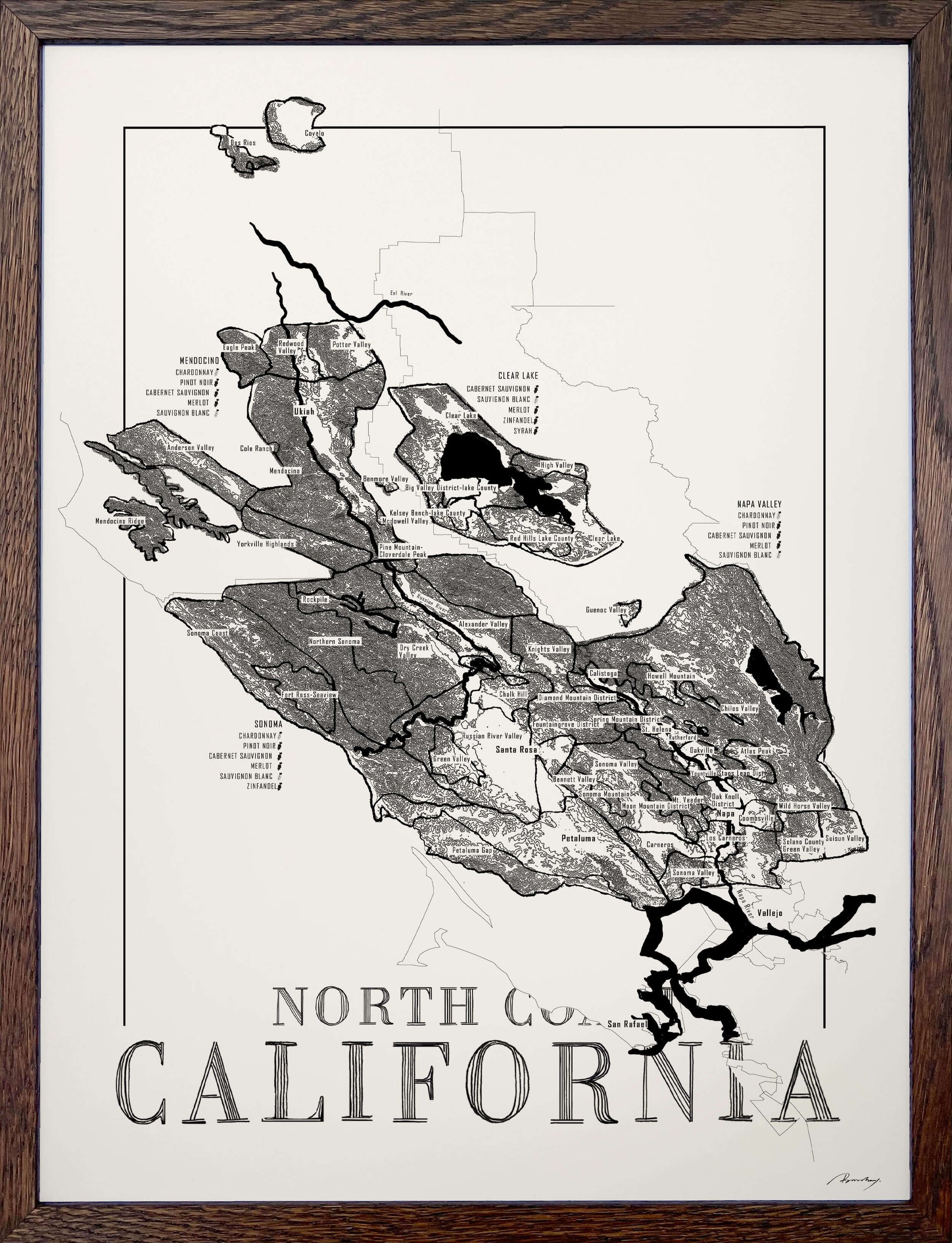 North Coast California Wine map poster. Exclusive wine map posters. Premium quality wine maps printed on environmentally friendly FSC marked paper. 