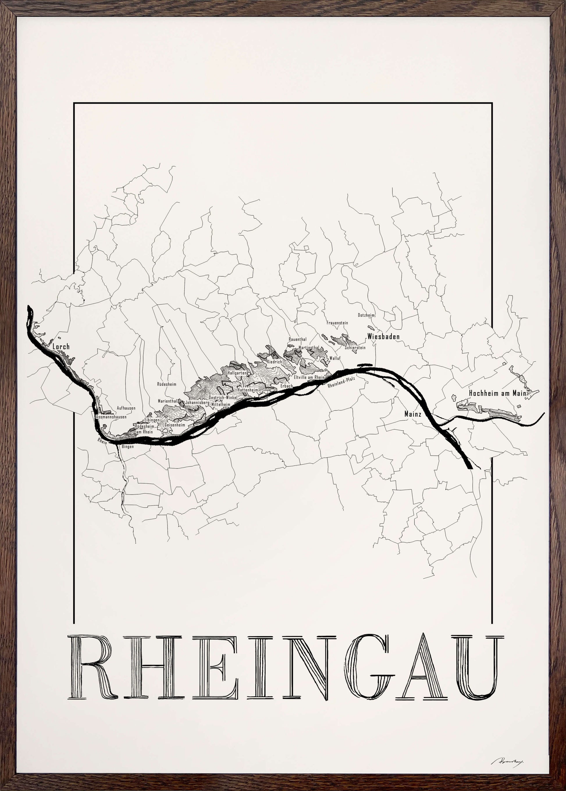 Rheingau Wine map poster. Exclusive wine map posters. Premium quality wine maps printed on environmentally friendly FSC marked paper.
