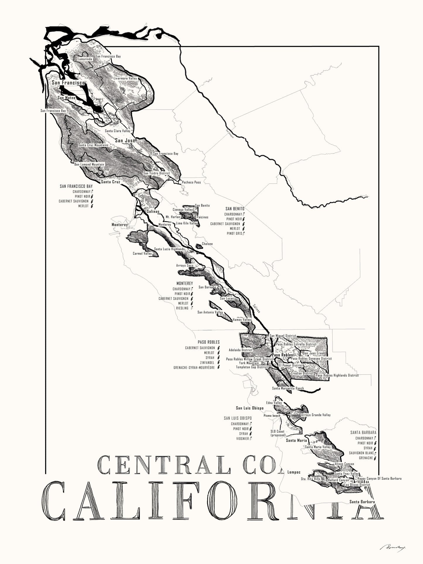 Central Coast California vinkort
