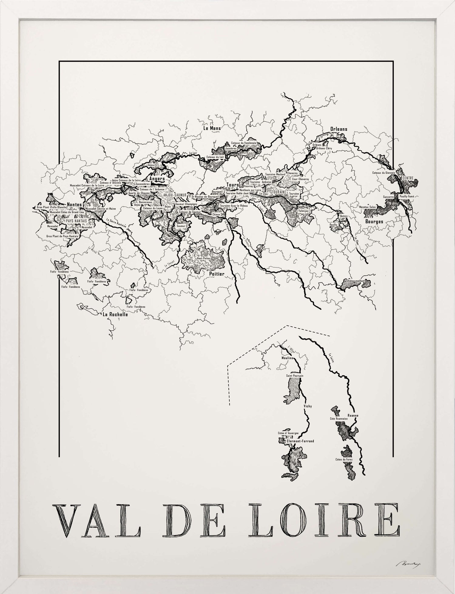 Loire Wine map poster. Exclusive wine map posters. Premium quality wine maps printed on environmentally friendly FSC marked paper. 