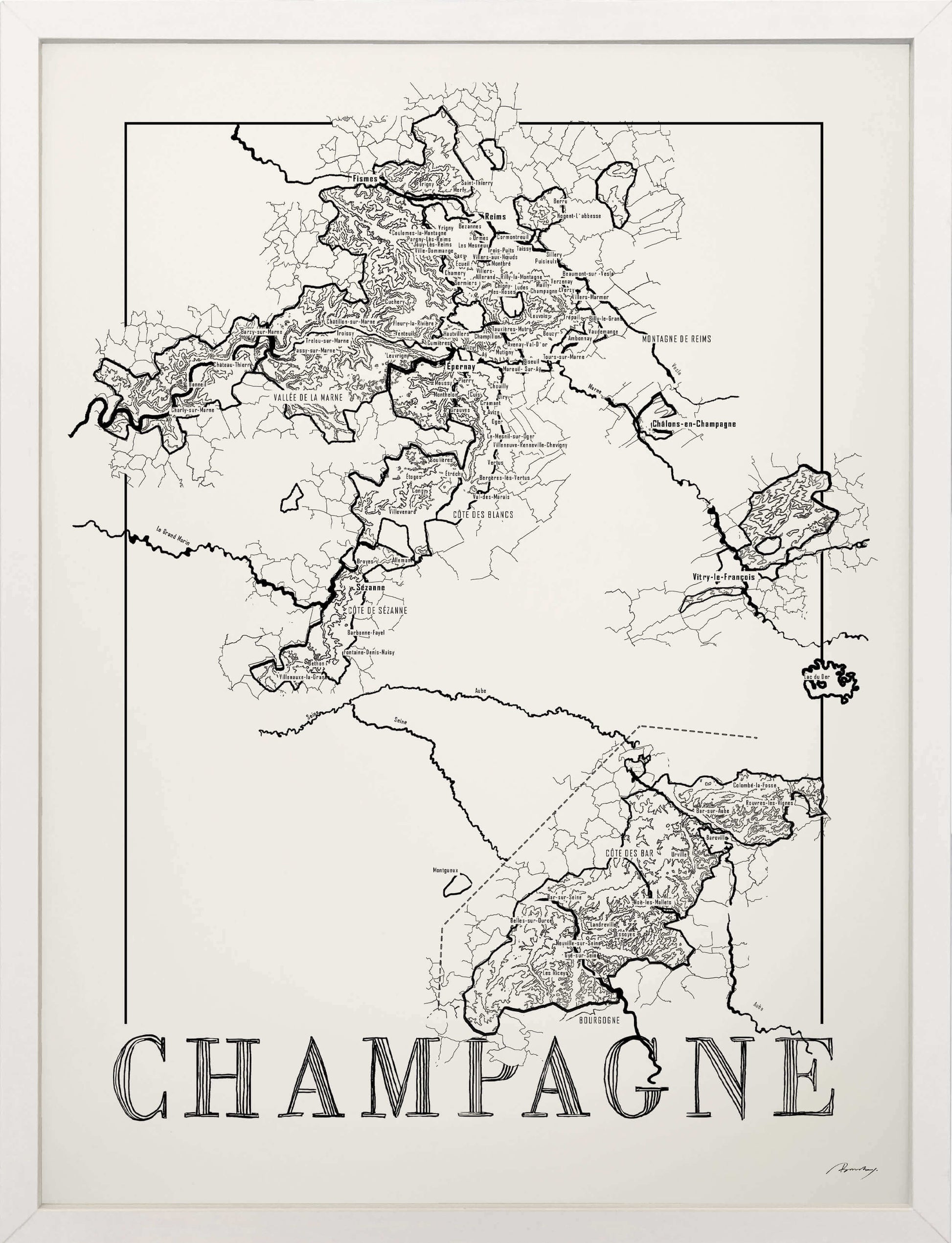 Champagne Wine map poster. Exclusive wine map posters. Premium quality wine maps printed on environmentally friendly FSC marked paper. 