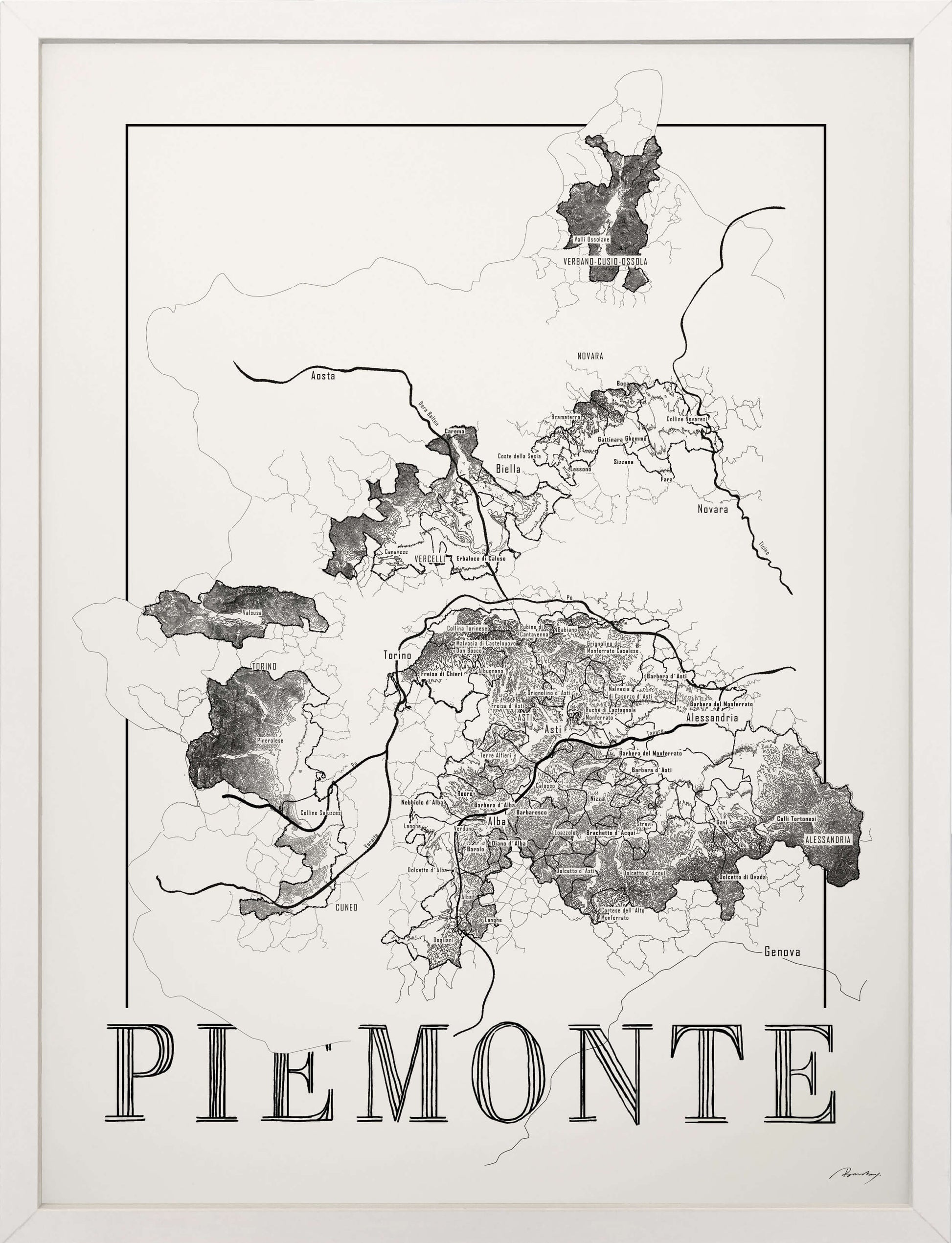 Piemonte Wine map poster. Exclusive wine map posters. Premium quality wine maps printed on environmentally friendly FSC marked paper. 