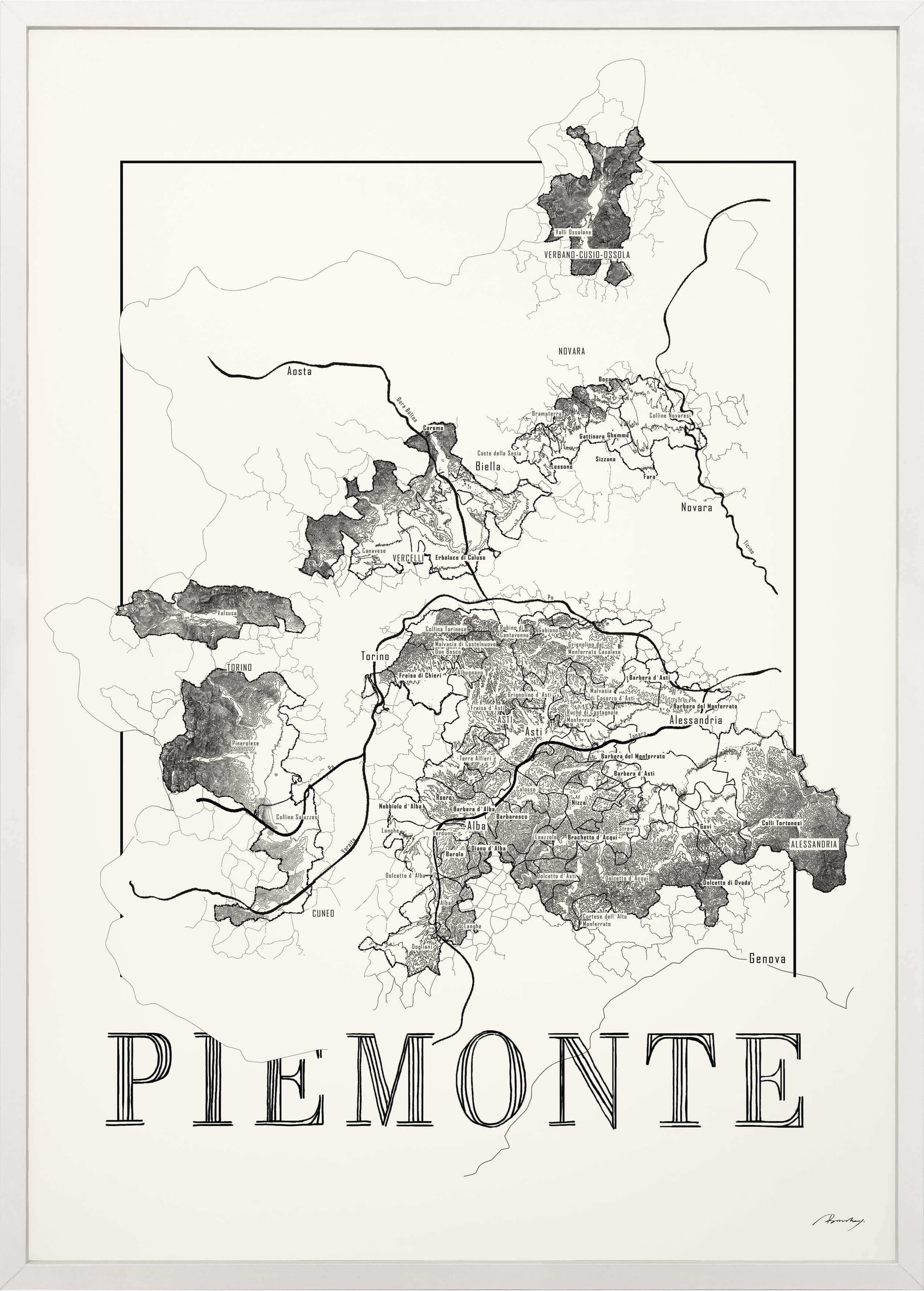 Piemonte Wine map poster. Exclusive wine map posters. Premium quality wine maps printed on environmentally friendly FSC marked paper. 