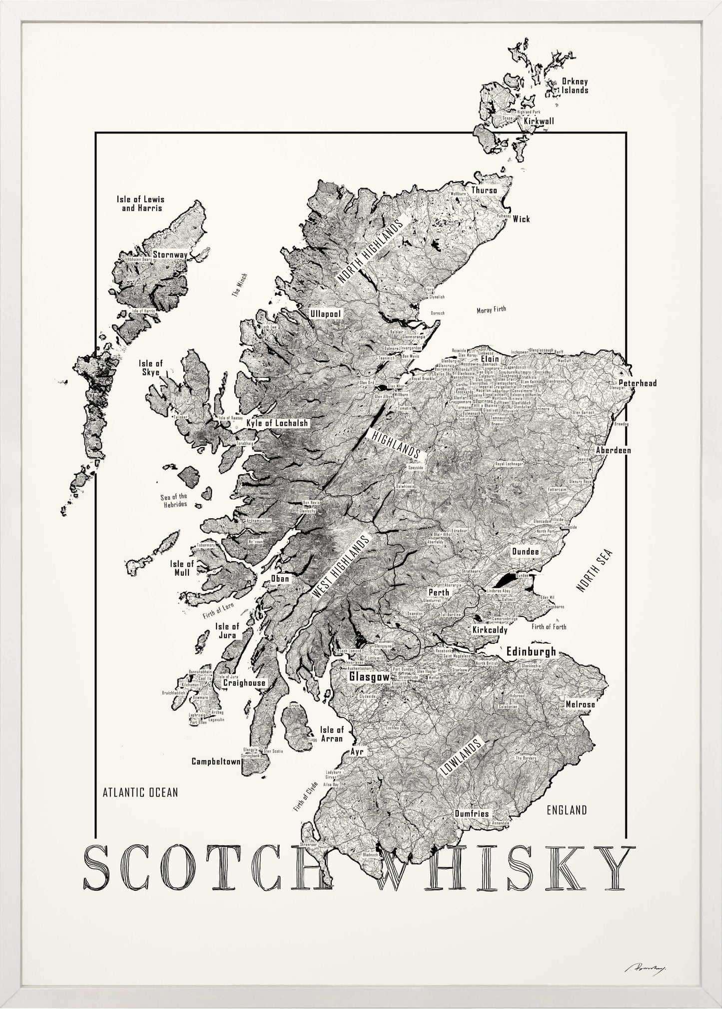 Scotch region whisky map poster. Exclusive wine map posters. Premium quality wine maps printed on environmentally friendly FSC marked paper.